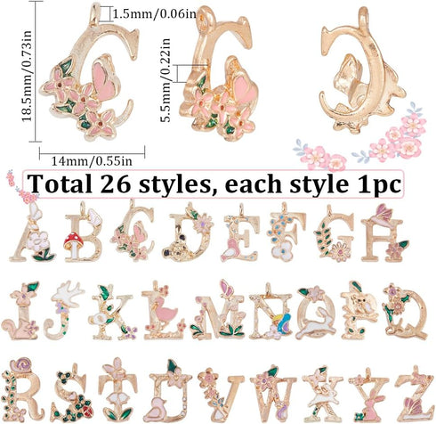 SUNNYCLUE 1 Box 26Pcs Enamel Letter Charms Gold Alphabet Charms Metal Alloy Initial Flower Printed Floral A-Z Charm for Jewelry Making Charms Wome...