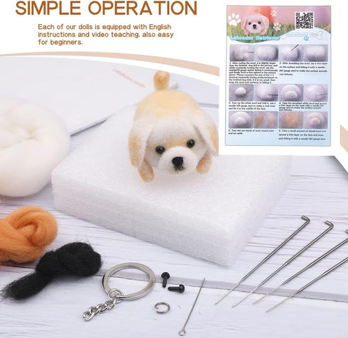 QMNNMA Needle Felting Kit for Beginners, DIY Wool Felt Materials Set, Animals Needle Felting Supplies and Instruction for Needle Felting Craft Pro...
