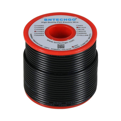 BNTECHGO 22 Gauge PVC 1007 Solid Electric Wire Black 100 ft 22 AWG 1007 Hook Up Tinned Copper Wire...
