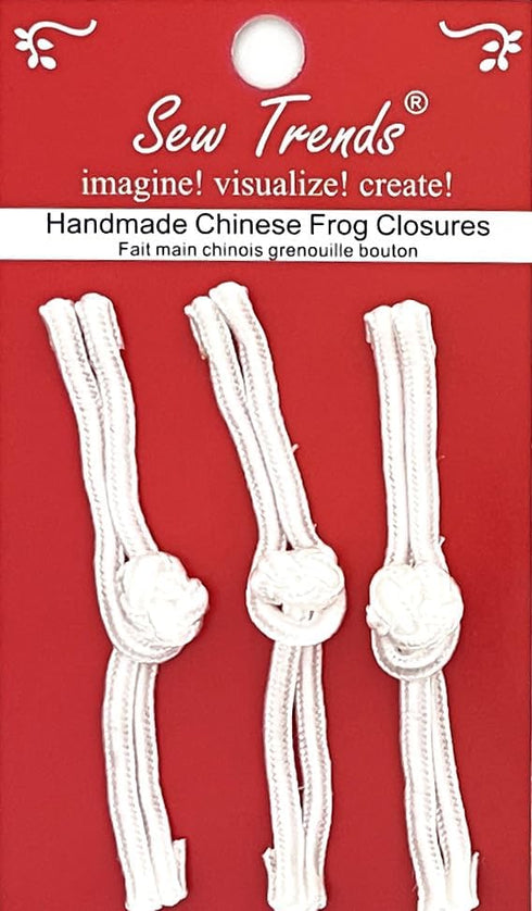 Chinese Frogs Button Closures Hook & Eye Fastener White Straight Loop & Knot Design 3 Pair/pk Sewing Quilting Renaissance Dance Chefs Coat Costume...