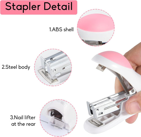 NEBURORA Mini Effortless Desktop Staplers with 400 Standard 26/6 Staples, 2-24 Sheet Capacity, Includes Built-in Staple Remover, Cute Stapler Gift...