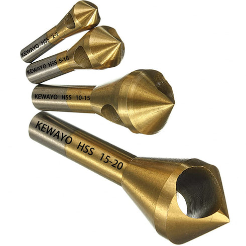 KEWAYO 4pcs Titanium Coated Countersink Chamfer Tool Deburring Tool Set Metal Wood Drill Bits Zhongbo Business...