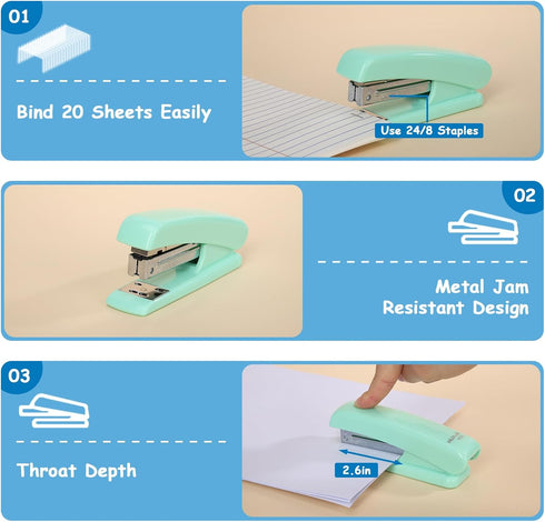 Stapler office stapler 2000 staples fashion simple portable for students teachers school office stationery set gift (Green)...