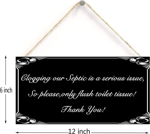 Only Flush Tissue Hanging Bathroom Plaque Septic Tank Toilet Wall Door Decor Thank You Sign 12" x 6"...
