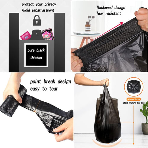 100 Count 4 Gallon Small Black Trash Bags, Durable PE Material, Handles, Breakpoints, 46x60cm...