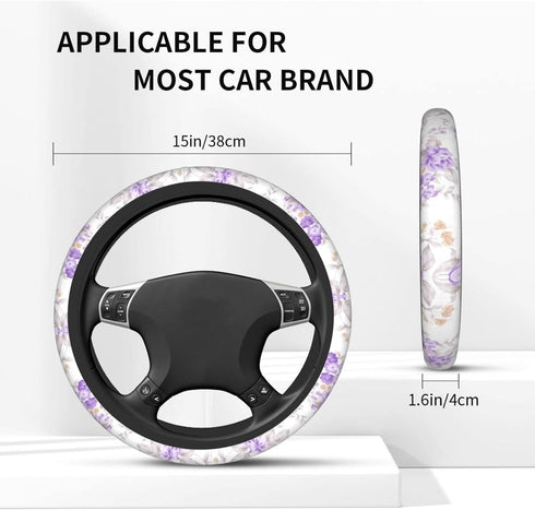 Purple Flowers Cute Steering Wheel Cover for Women Girls Car SUV 15 Inch Universal Fit Auto Accessories Personalized...
