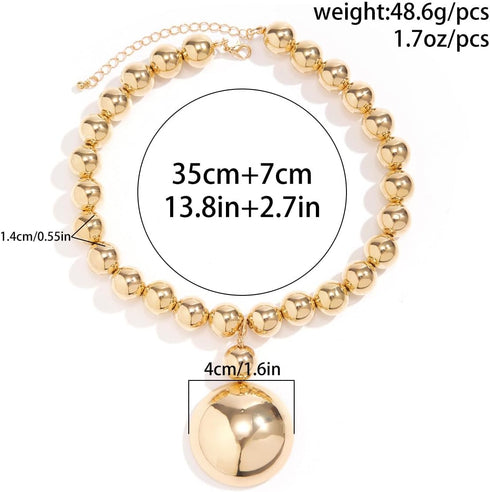 Women Vintage Big Beads Dangle Necklace Big Beads Collar Necklace Gothic Silver Gold Pearl Beads Choker Necklace Chunky Statement Necklace for Wom...