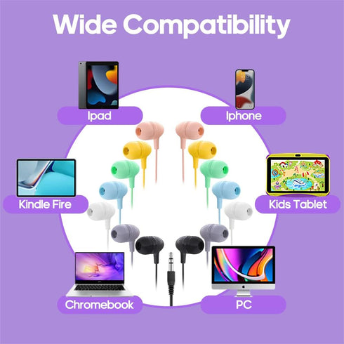 Kids Earbud Headphones Bulk 10 Pack Multi Colors for School Classroom Students Teens Children Gift and Adult......