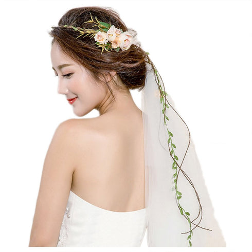 Bueer Flower Wreath Headband Crown Floral Garland Boho for Festival Wedding with Veil, Medium...