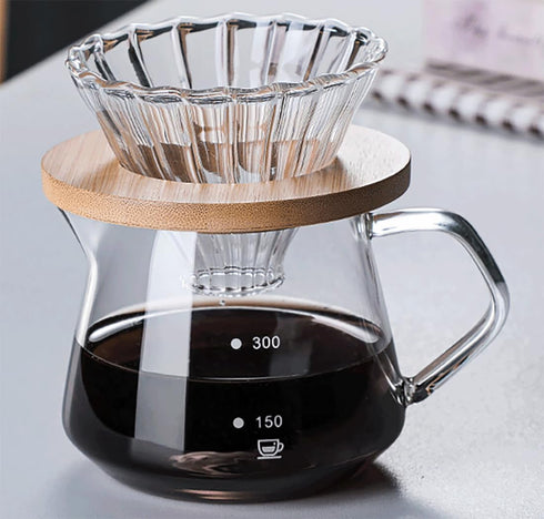 Pour Over Coffee Maker - 10 OZ /300ML Glass Carafe Coffee Server with Glass Coffee Dripper/Filter, Drip Coffee Maker Set for Home or Office, 1-2 C...