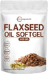 Flaxseed Oil 1400mg Softgels, 300 Counts | w/ 700mg ALA Omega 3, Cold Pressed, Rich in Fatty Acids, Alpha Linolenic Acid, Support Heart Health & I...