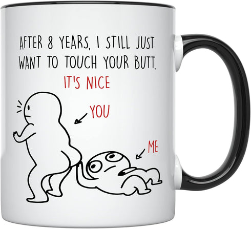 YouNique Designs 8 Year Anniversary Mug, 11 Ounces, Funny 8th Coffee Mug for Her and Him, Eighth Wedding Cup, (Black Handle), 1 Count (Pack of 1)...