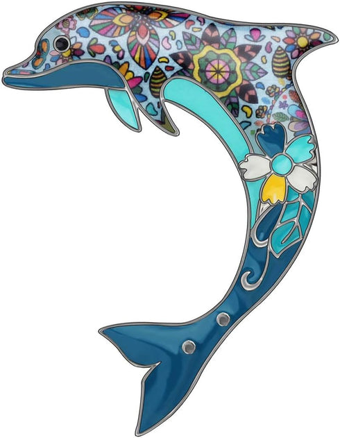 DUOWEI Cute Floral Enamel Dolphin Brooch Dainty Dolphin Pin Clothes Scarf Decoration for Women Girl Jewelry Gifts...