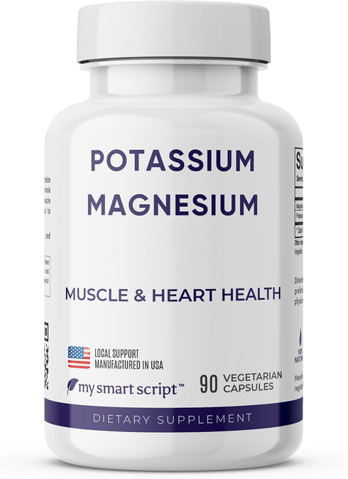 Potassium Magnesium Supplement - 450mg Potassium, 375mg Magnesium - Natural Ingredients, Fast Absorption, Easy to Take - Vegan, Non-GMO, Zero Glut...
