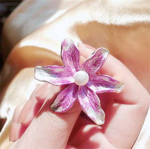 Iris Flower Enamel Pins Brooches with Pearl Bag Clothes Lapel Pins Badge Plant Brooch Pin Jewelry Gifts for friends...