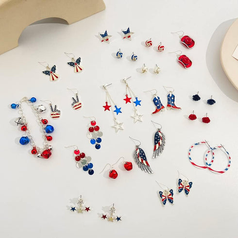 4th of July Earrings for Women,American Flag Drop Dangle Earrings Patriotic Star Earring for Independence Day Gift...