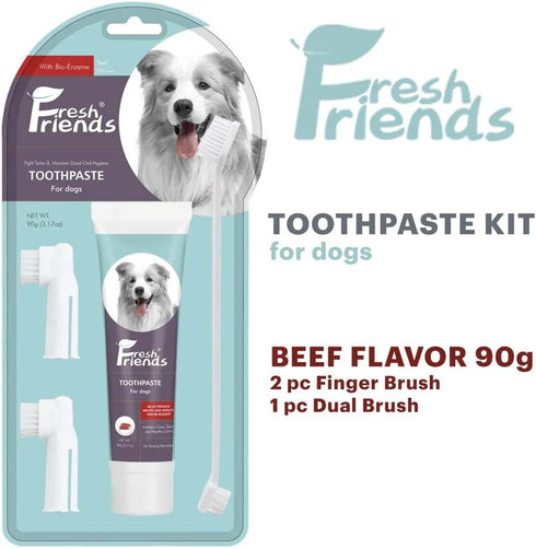 FRESH FRIENDS Enzymatic Dog Tooth Brushing Kit | Dog Toothbrush and Toothpaste | Puppy Tooth Brushing Kit | Dog Teeth Cleaning Kit | Improves Gum ...