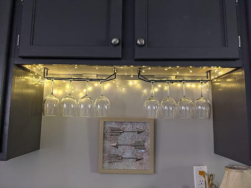 14-Inch Black Wine Glass Rack, Under Cabinet Wine Glass Holder, Stemware Rack, Hanging Stemware Holder, Set of 2...