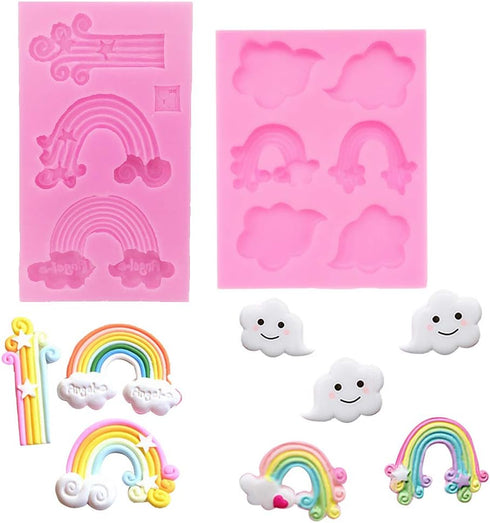 Fewo Rainbow and Cloud Fondant Molds Silicone Gum Paste Polymer Clay Resin Sugar Craft Mould Birthday Party Baby Shower Cake Cupcake Decorating To...