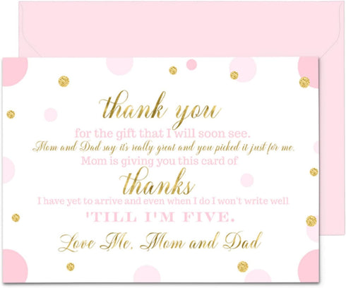 Pink and Gold Baby Shower Thank You Cards with Envelopes - Blank Notes with Prefilled Message for Girls - Personalize Cute Princess Twinkle Star N...
