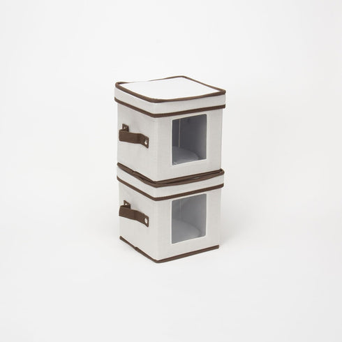 Household Essentials Saucer Storage Box, Holds 12 Saucers with Felt Protectors, Windowed Panel, 2 Riveted Handles, Foldable and Stackable Box...