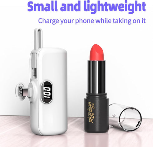 Portable Capsule Mobile Power Bank - Mini USB-C Charging with Built-in Cable, Dual Input, and 18W Fast Charging - Rechargeable Power Bank for On-T...