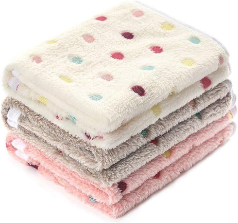 1 Pack 3 Blankets Super Soft Cute Dot Pattern Pet Blanket Flannel Throw for Dog Puppy Cat Beige/Brown/Pink Medium...