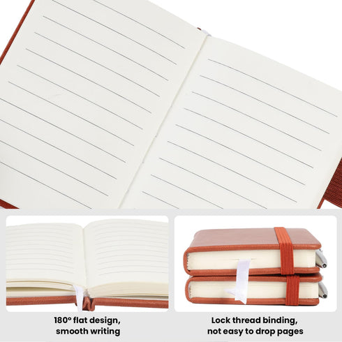 2-Pack Pocket Notebook, 4.3" x 3.5"Small Notebook, Hardcover PU Leather Notebook with Pen Total 200 Pages, Pocket Journal for College Ruled, Work ...