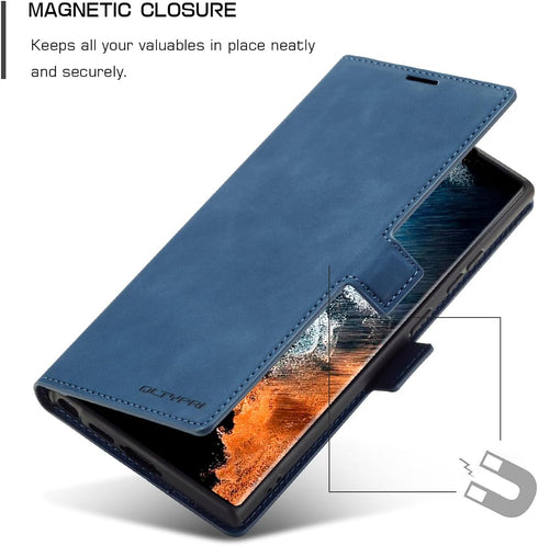 QLTYPRI for Samsung Galaxy S22 Ultra Case, Premium PU Leather Cover TPU Bumper with Card Holder Kickstand Hidden Magnetic Adsorption Shockproof Fl...