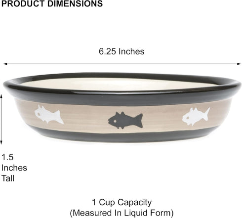 PetRageous 10070 Oval City Pets Stoneware Cat Bowl 6.25-Inch Wide and 1.5-Inch Tall Saucer with 1-Cup Capacity is Dishwasher and Microwave Safe fo...