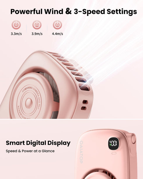Gaiatop Neck Fan Rechargeable Mini Portable Fan Cute Camera Design, Small Desk Fan with 360°Rotate Mirror, 3 Speed USB Handheld Fan with LED Displ...