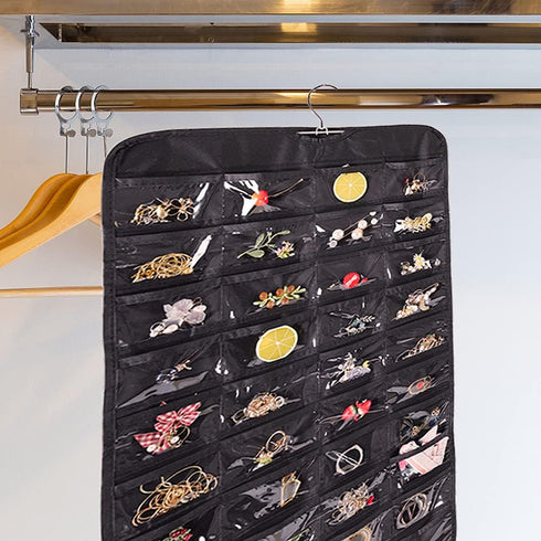 Cemueo Hanging Jewelry Organizer, Double Sided 80 Pocket Jewelry Chain Storage Bag 2 Layer of Fabric Jewelry Organizer Holder for Necklace Bracele...