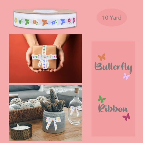 1 Roll 0.6in Colorful Butterfly Ribbon DIY Bow Headdress Headband Gift Packaging Gift Box Flowers Rope Ribbon?10 Yard/roll?...