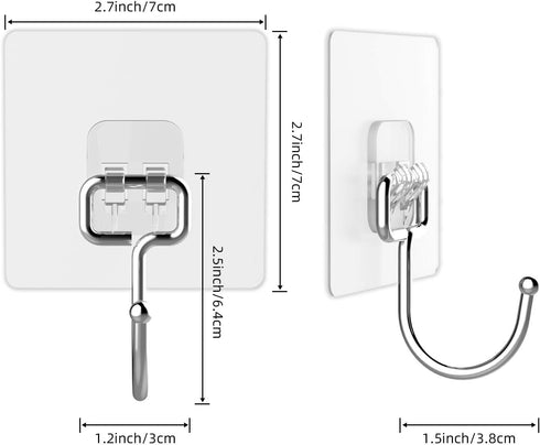 Large Hooks for Hanging Heavy-Duty 44Ib(Max) 10 Packs, Wall Hangers Without Nails Self-Adhesive Traceless Clear and Removable, Waterproof and Rust...