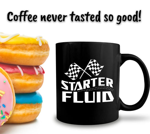 Starter Fluid - Black Ceramic Coffee Mug - Makes a Great Gift and Home and Office Drinkware Under $15...
