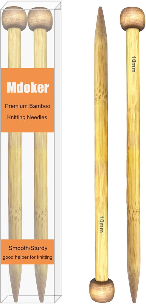 Mdoker Bamboo Knitting Needle Straight Single Pointed Sweater Knitting Needles 13.8-inch Length for Handmade DIY Knitting Projects,Size US 15(10mm...