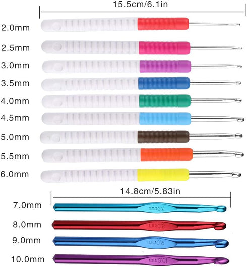 JUPEAN 70 Pcs Crochet Hooks Ergonomic Aluminum Crochet Hooks Crochet Accessories with Large-Eye Blunt Needles, Knitting Loop Rings, and Knitting S...