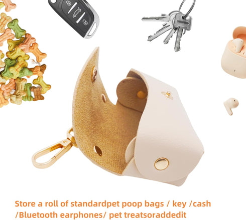Leather Poop Bag Holder Dispenser for Leash, Portable and Reusable Dog Poop Bag Dispenser, Dog Bag Holder for Walking, Outdoor, Travelling (Beige)...