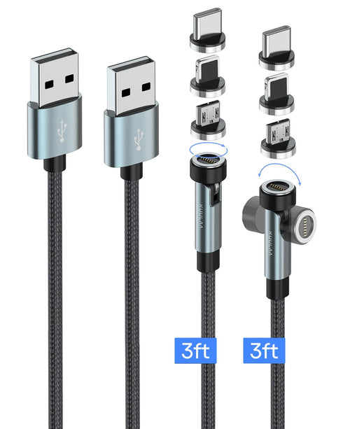 Kuulaa 7pin Magnetic Charging Cable 2Pack 3FT 540° Rotating Magnetic Phone Charger Cable 3A Fast Charging Data Transfer Magnetic USB Cable Nylon-B...