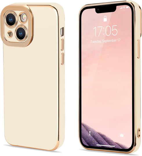 Lafunda Compatible for iPhone 13 Case Cute, Luxury Golden Edge Electroplate Case for Women Girls, Full Camera Protection Shockproof Anti-Scratch S...