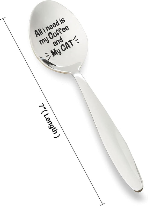 Funny Cat Lover/Coffee Lovers Gift | All I Need is My Coffee & My Cat Engraved Spoon | Cute Coffee Tea Spoon Gift for Men/Women/Friends/Him/Her | ...
