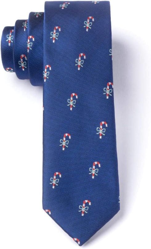 Men's Hipster Blue Christmas Candy Cane Skinny Narrow Tie Necktie...