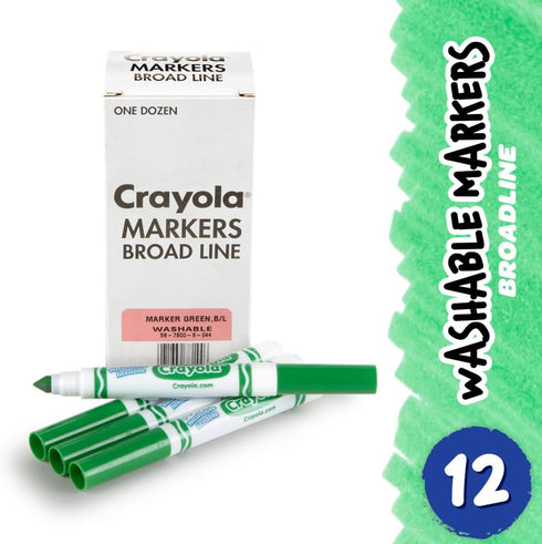 Crayola Washable Markers - Green (12ct), Kids Broad Line Markers, Bulk Markers for Classrooms & Teachers...