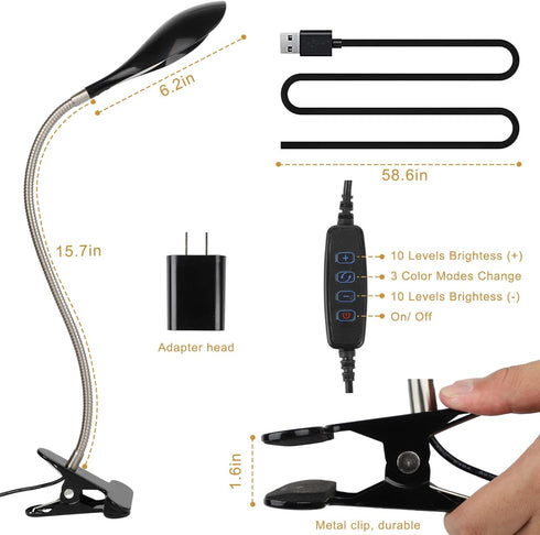 Desk lamp Eye-Caring Table Lamps, 360°Rotation Gooseneck Clip on Lamp Reading Light, Portable Reading Book Light, Clamp Light, Study Desk Lamps fo...