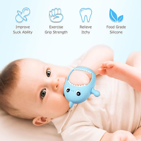 Kpblis 2 Pcs Baby Teething Toy for Babies 0-6 Month, Never Drop Shark Teether Toys for Babies 6 to 12 Months, Baby Remote Control Teether Toys, In...