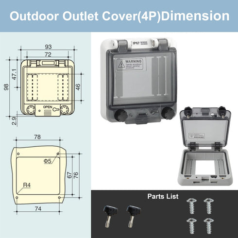 MAKERELE Grey,Outdoor Electrical Outlet Cover,Waterproof Dustproof Enclosure,with Hinged Cover and Transparent Mounting Plate,rated for Wet Locati...