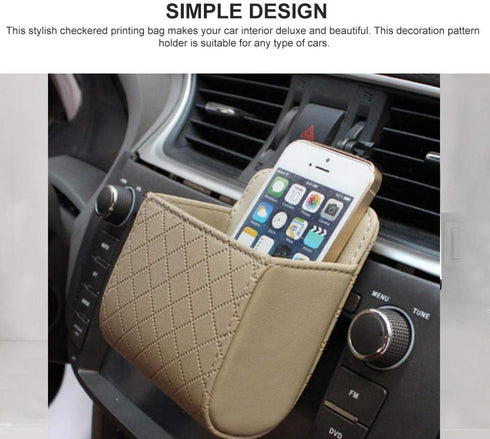 RED SHIELD Car Auto Air Vent Leather Tidy Storage Hanging Bag Case Organizer for Keys, Coin, Cell Phone & Glasses. Universal Vehicle Small Bucket ...