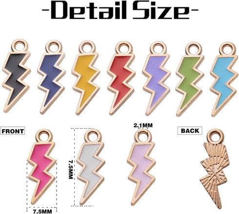 BronaGrand 50pcs Enamel Lightning Bolt Charm Pendants Gold Plated Alloy Flash Lightning Charm Celestial Dangle Charms for Bracelet Necklace Earrin...