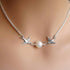 Kercisbeauty Double Swallow Flying Bird Silver Necklace with Pearl for Women Boho Collar Bone Choker...