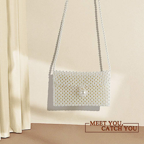 Luxury White Pearl Purses Shoulder Bag for Women Pearl Bag Crossbody Beaded Clutch Evening Bag (White Set1)...